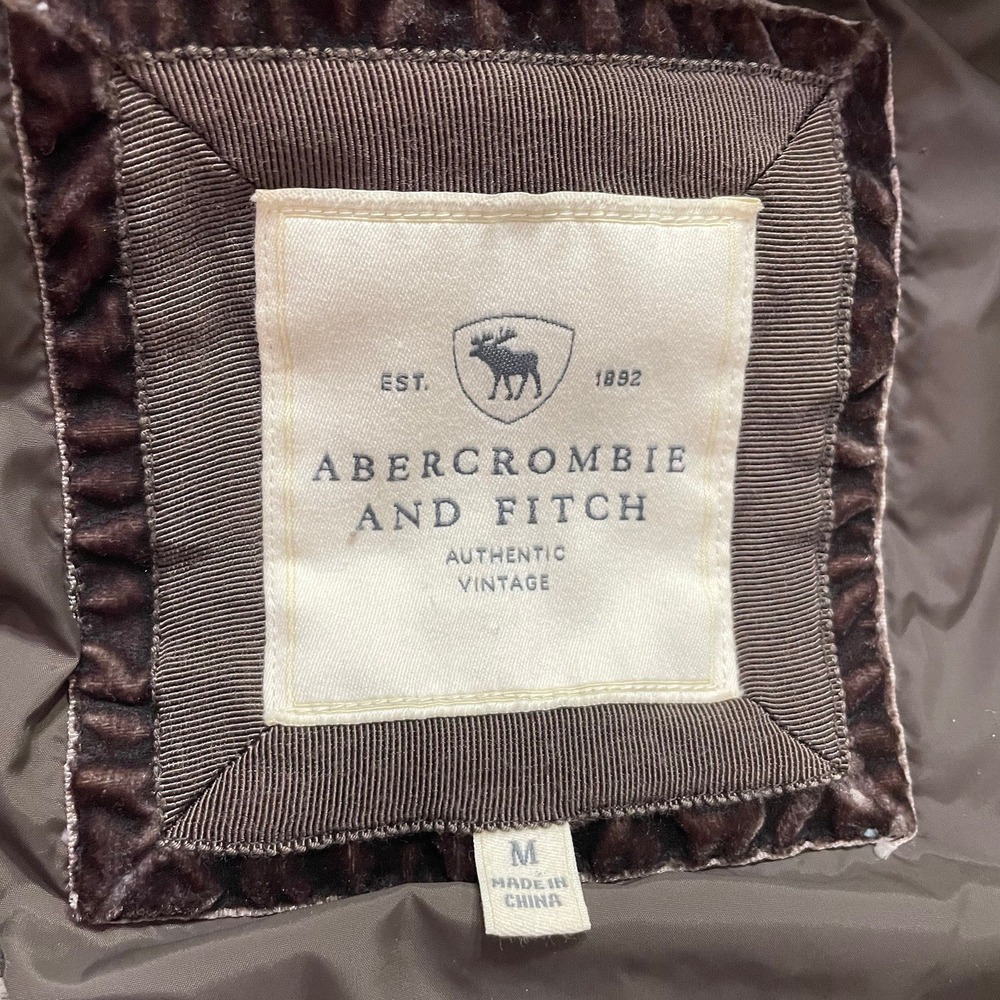 VTG Abercrombie & Fitch Cropped Jacket M Y2K Blue Faux Fur Trim Hood Down Puffer - Picture 5 of 9